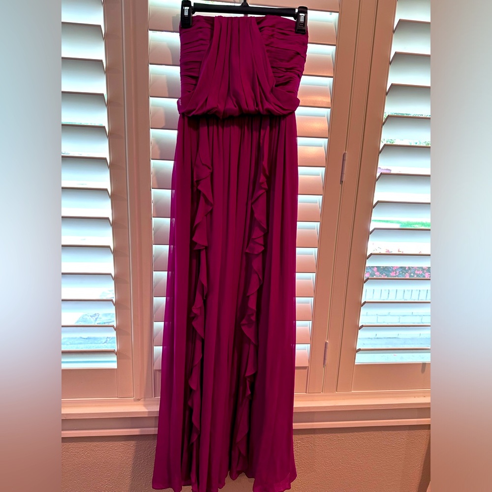 BHLDN Fleur Wood fuschia silk strapless gown